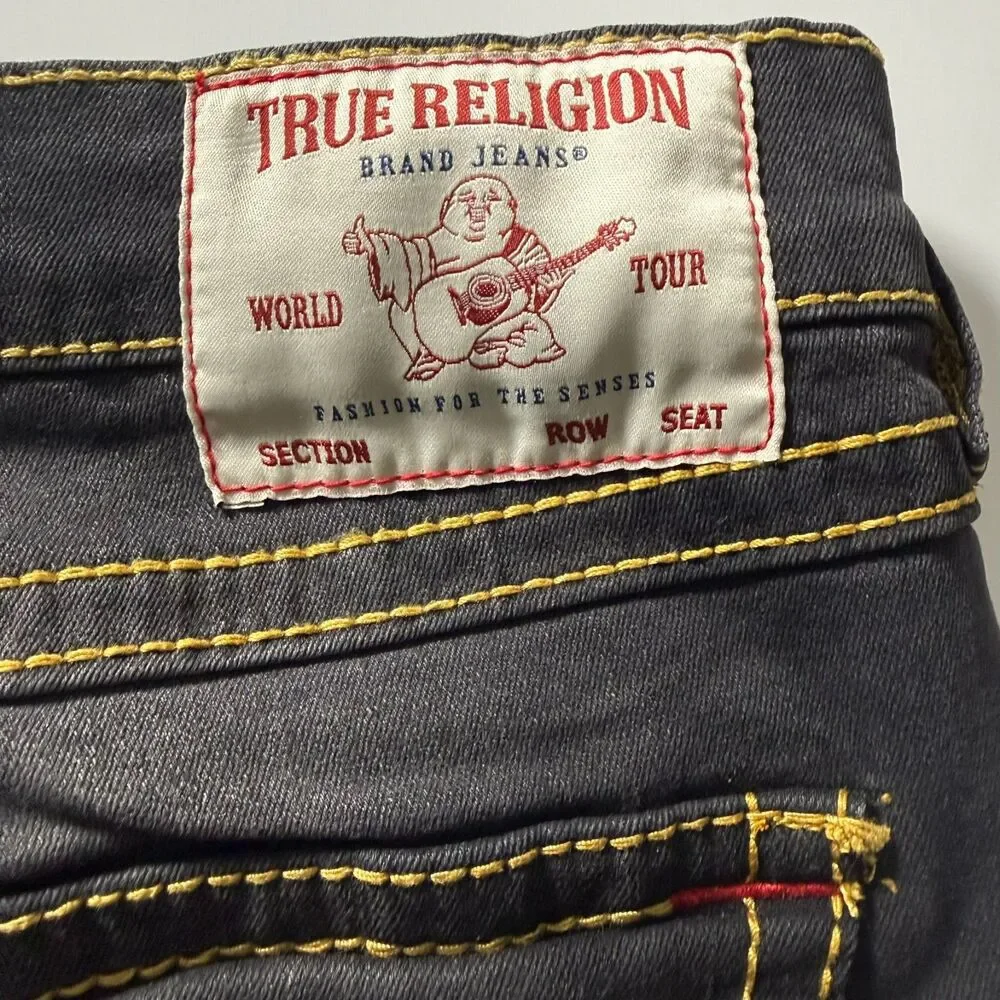 True Religion Geno Relaxed Slim Black Jeans Red Stitch Flap Pocket Men’s 38x31